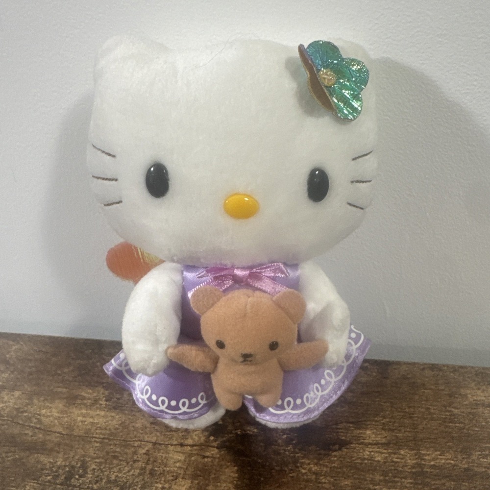Sanrio Nakajima Hello‎ Kitty Plush 2003 with Teddy Bear and Angel Wings 7"